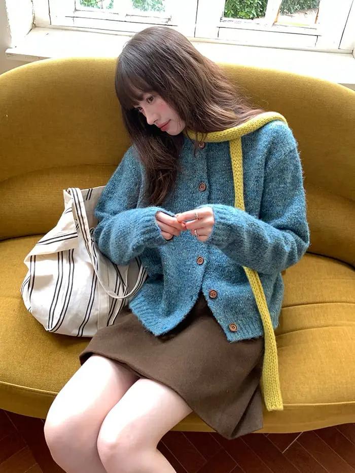 カラーネップ クルーネック ニットカーディガン LUMIYUMI