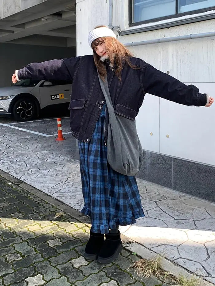 ファー襟 中綿入り デニムブルゾン LUMIYUMI