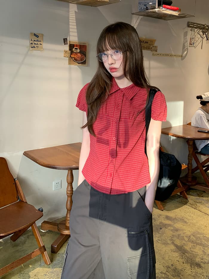 レトロ ウエストシェイプ チェックシャツ LUMIYUMI
