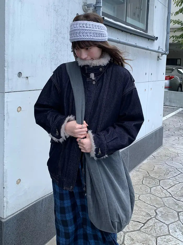 ファー襟 中綿入り デニムブルゾン LUMIYUMI