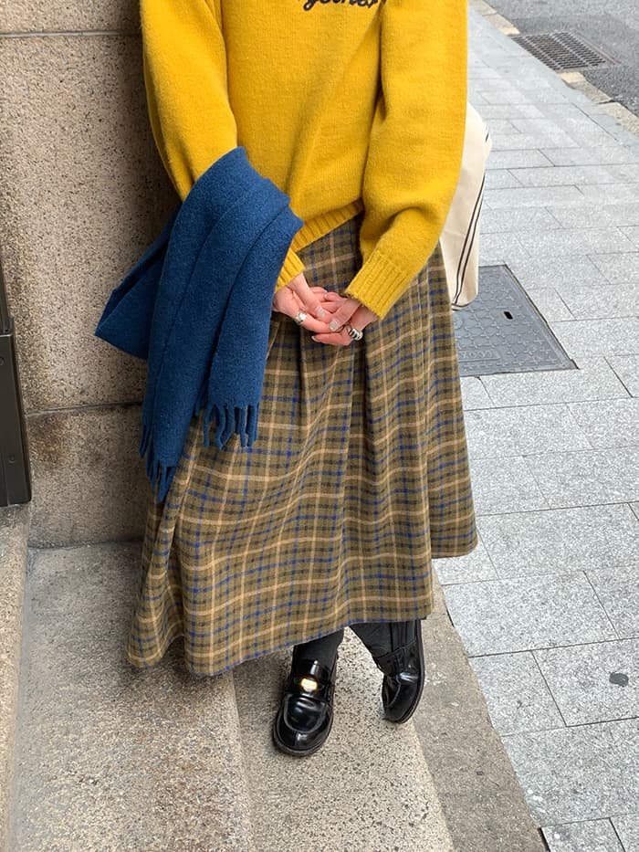 チェック柄 Aライン ミモレ丈 スカート LUMIYUMI