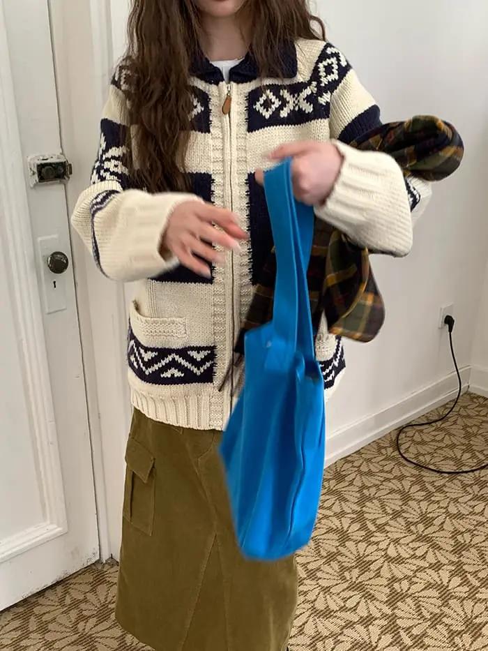 雪柄 ジャカード ZIP カーディガン LUMIYUMI