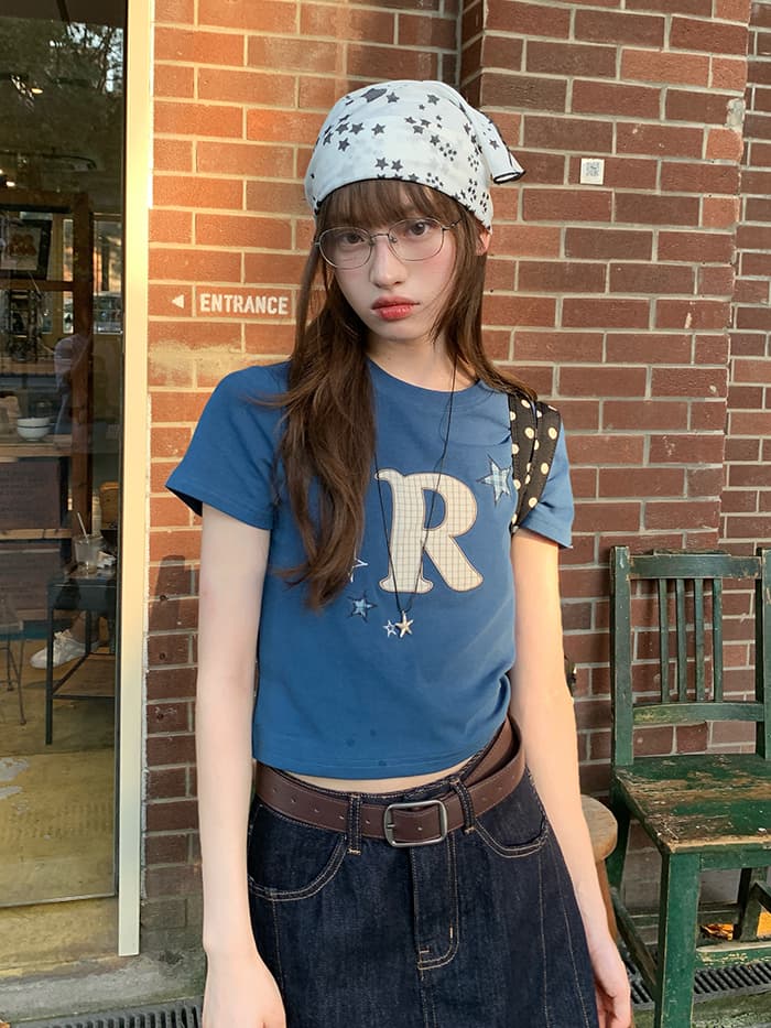 ワッペン 刺繍 スリムフィット Tシャツ LUMIYUMI
