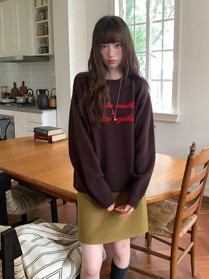 レトロ 配色 ロゴ刺繍 ニット LUMIYUMI