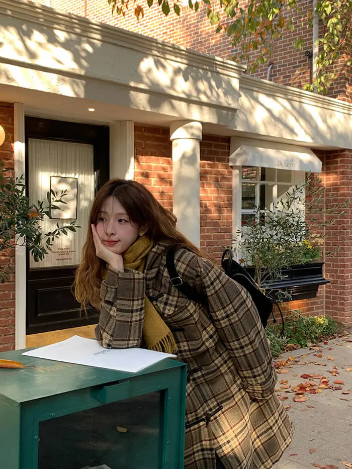 レトロチェック柄ウールコート LUMIYUMI