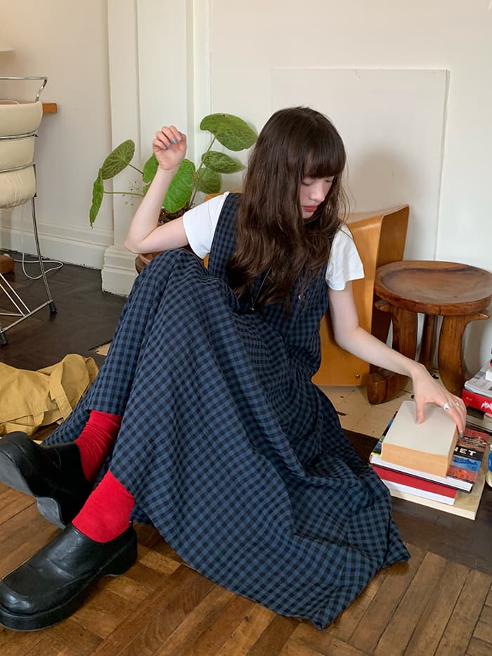 斜め前立て ゆったり ベストワンピース LUMIYUMI