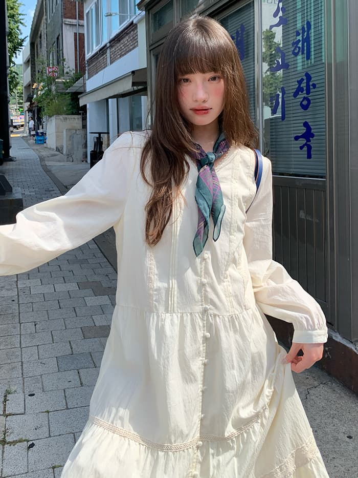 ガーリー Vネック ボタン ワンピース LUMIYUMI