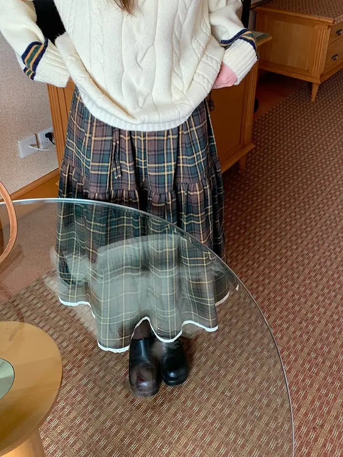 ガーリー チェック レース切替 スカート LUMIYUMI