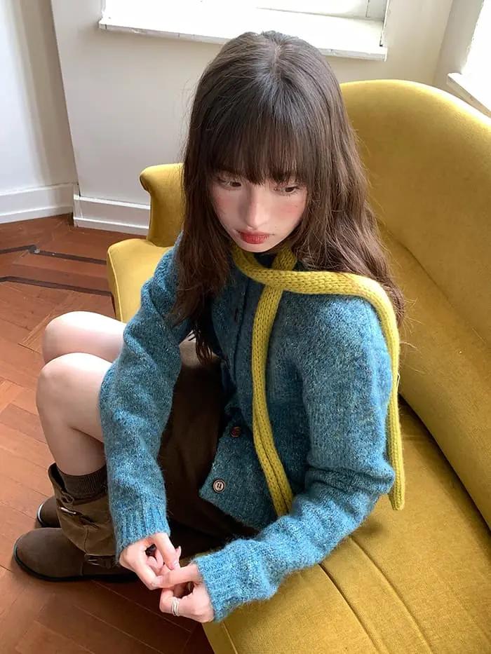 カラーネップ クルーネック ニットカーディガン LUMIYUMI