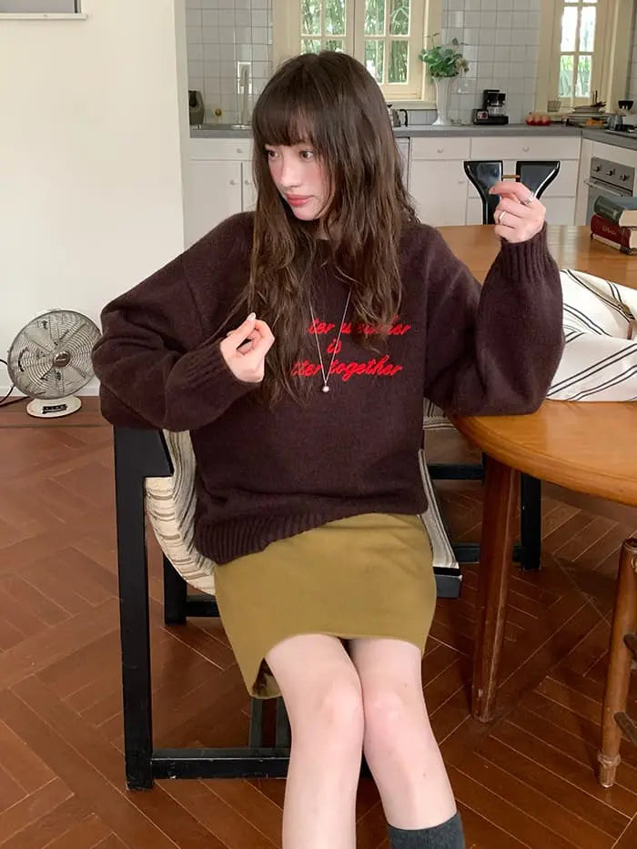 レトロ 配色 ロゴ刺繍 ニット LUMIYUMI