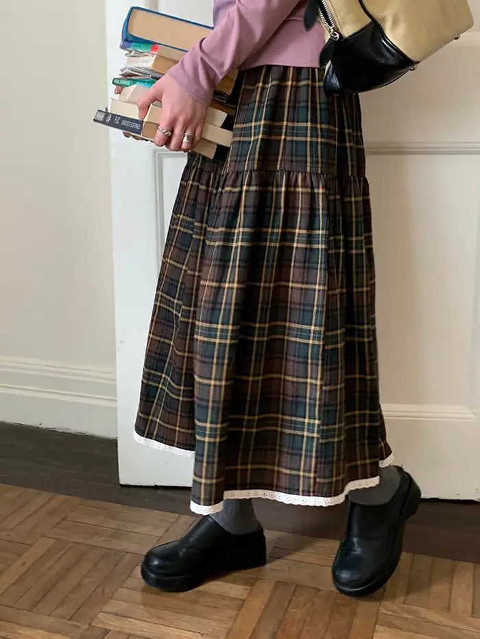 ガーリー チェック レース切替 スカート LUMIYUMI