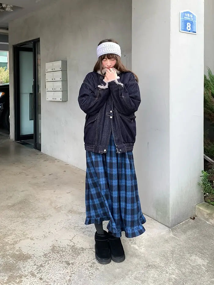 ファー襟 中綿入り デニムブルゾン LUMIYUMI