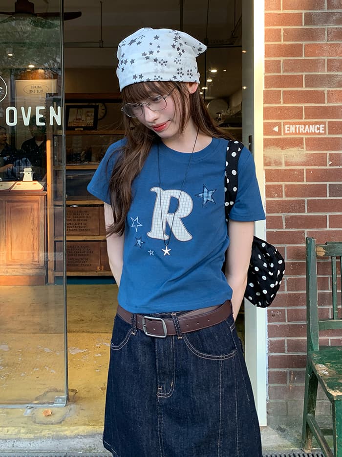 ワッペン 刺繍 スリムフィット Tシャツ LUMIYUMI
