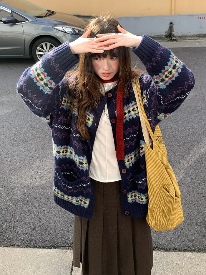 フェアアイル柄 ゆったり ふわもち カーディガン LUMIYUMI