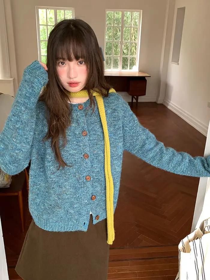 カラーネップ クルーネック ニットカーディガン LUMIYUMI