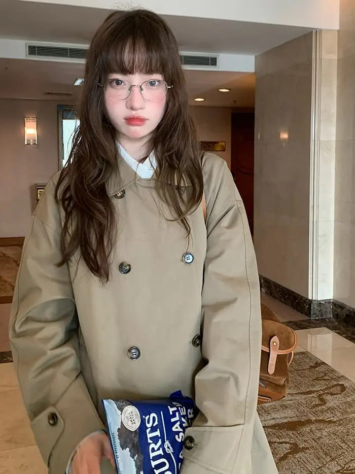 大人可愛い ミドル丈 丸襟 トレンチコート- LUMIYUMI