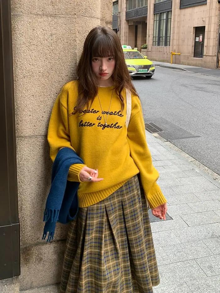 チェック柄 Aライン ミモレ丈 スカート LUMIYUMI