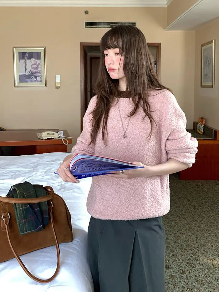 襟配色 ふわもち ニットプルオーバー LUMIYUMI