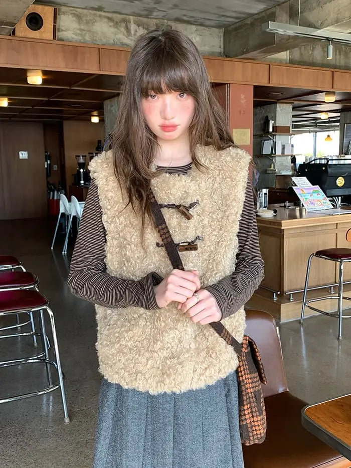 レトロ ループファー ダッフルベスト LUMIYUMI