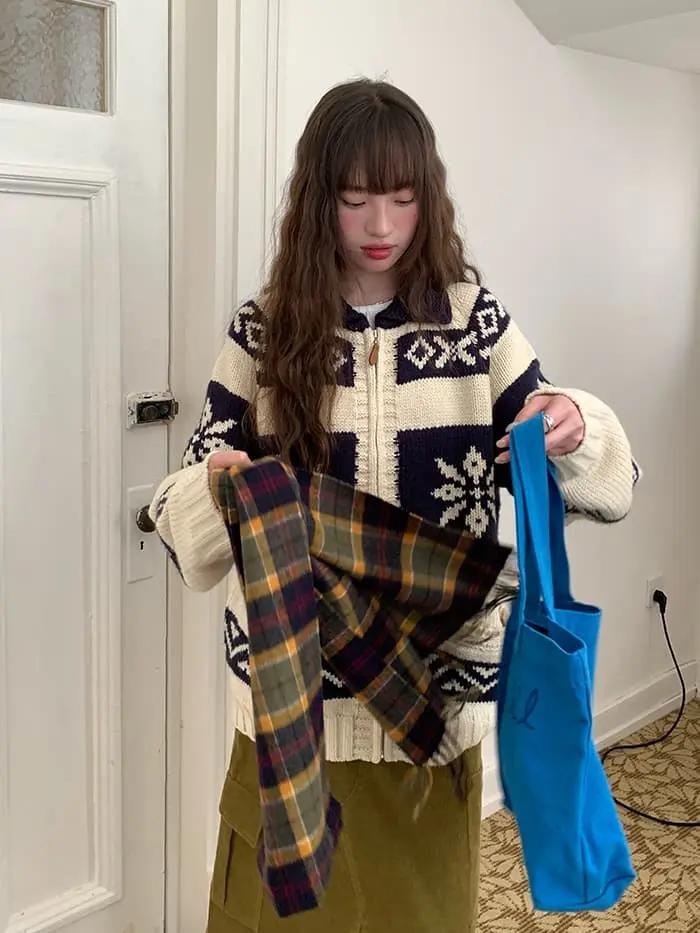 雪柄 ジャカード ZIP カーディガン LUMIYUMI