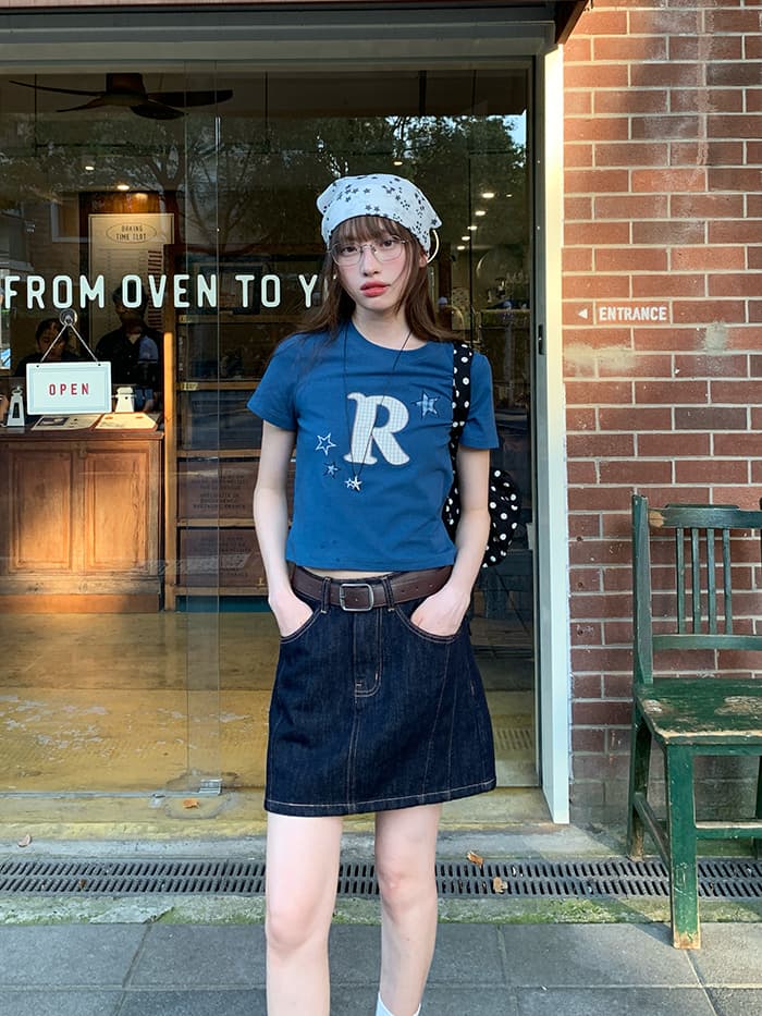 ワッペン 刺繍 スリムフィット Tシャツ LUMIYUMI