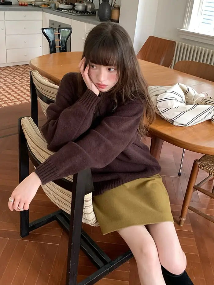 レトロ 配色 ロゴ刺繍 ニット LUMIYUMI