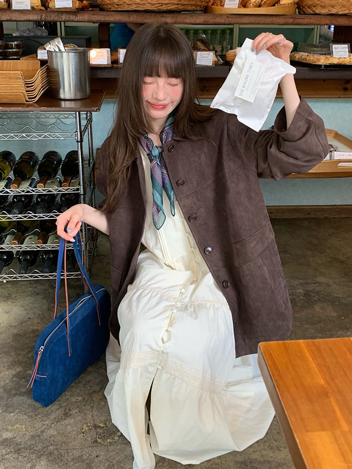 ガーリー Vネック ボタン ワンピース LUMIYUMI