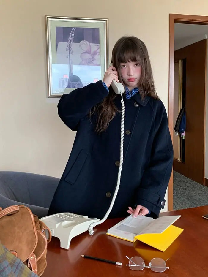 ウールブレンド 折り襟 ミドルコート- LUMIYUMI