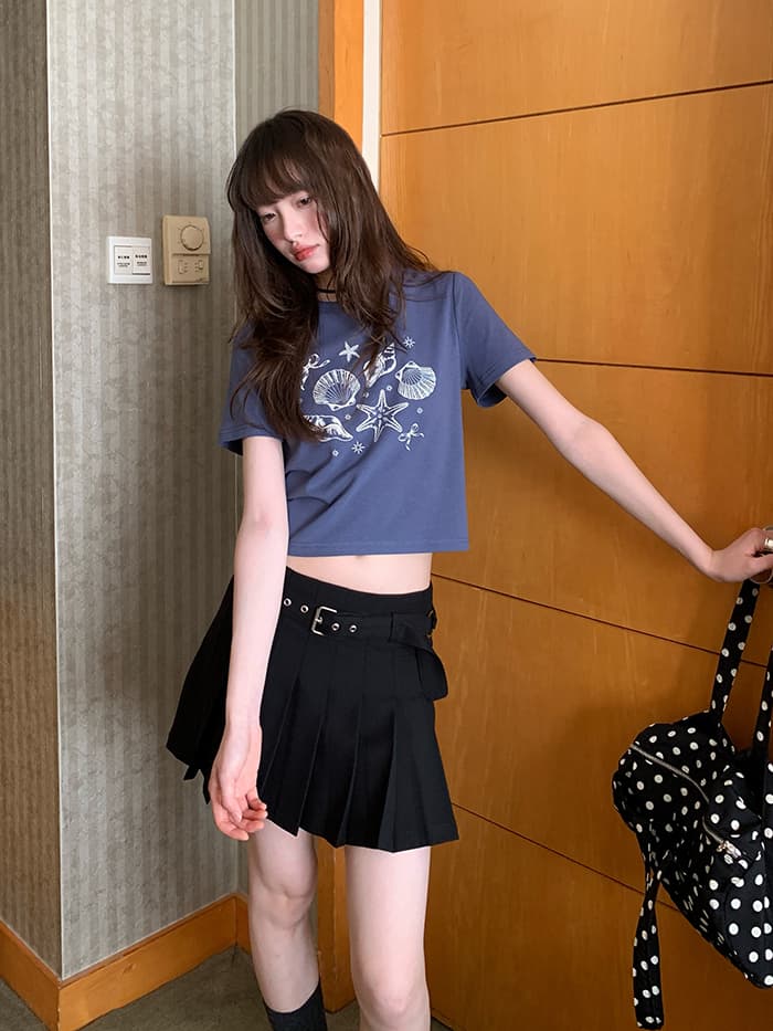 貝殻プリント ショート丈 Tシャツ LUMIYUMI