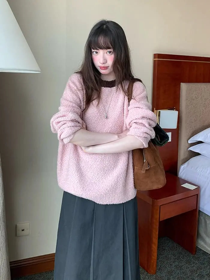 襟配色 ふわもち ニットプルオーバー LUMIYUMI