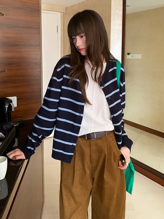 ゆったり ボーダー ニットカーディガン LUMIYUMI