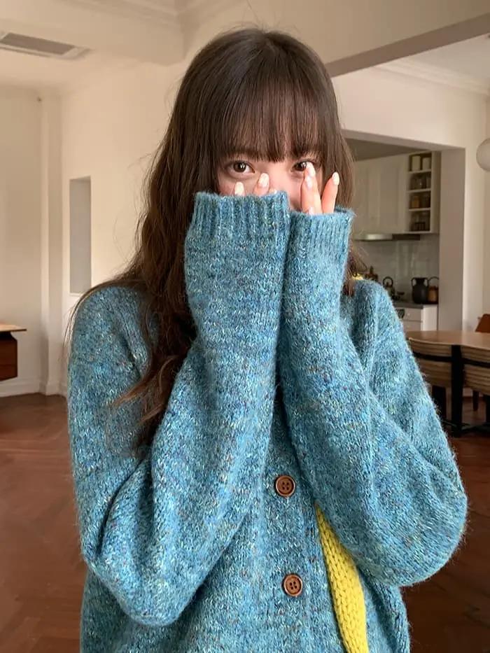 カラーネップ クルーネック ニットカーディガン LUMIYUMI