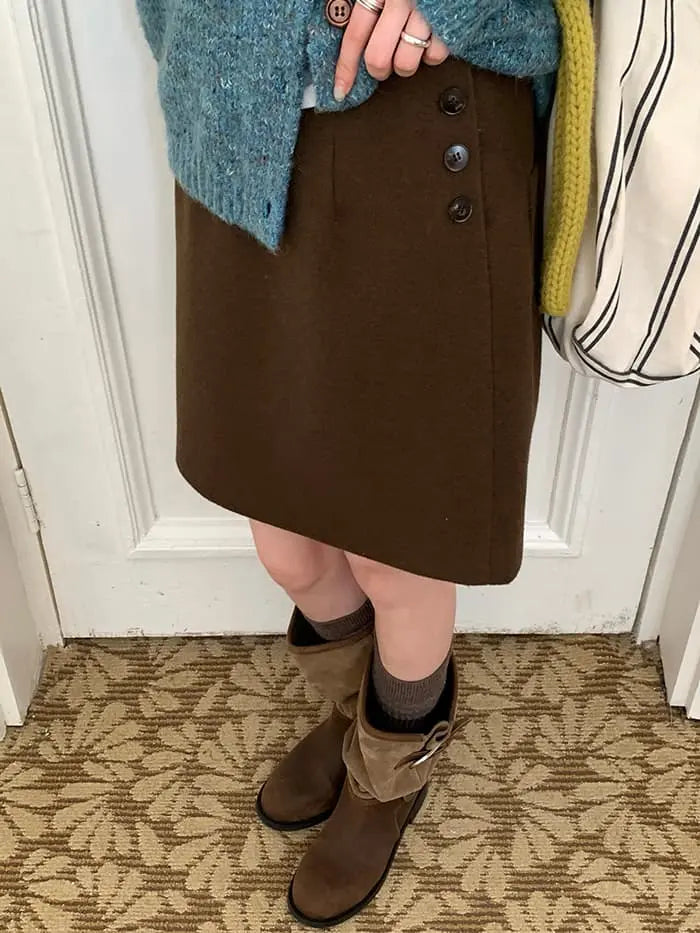 サイドボタン ハイウエスト ミニスカート LUMIYUMI