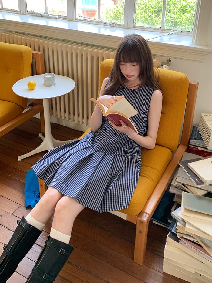 レトロ チェック Aライン タンクワンピース LUMIYUMI