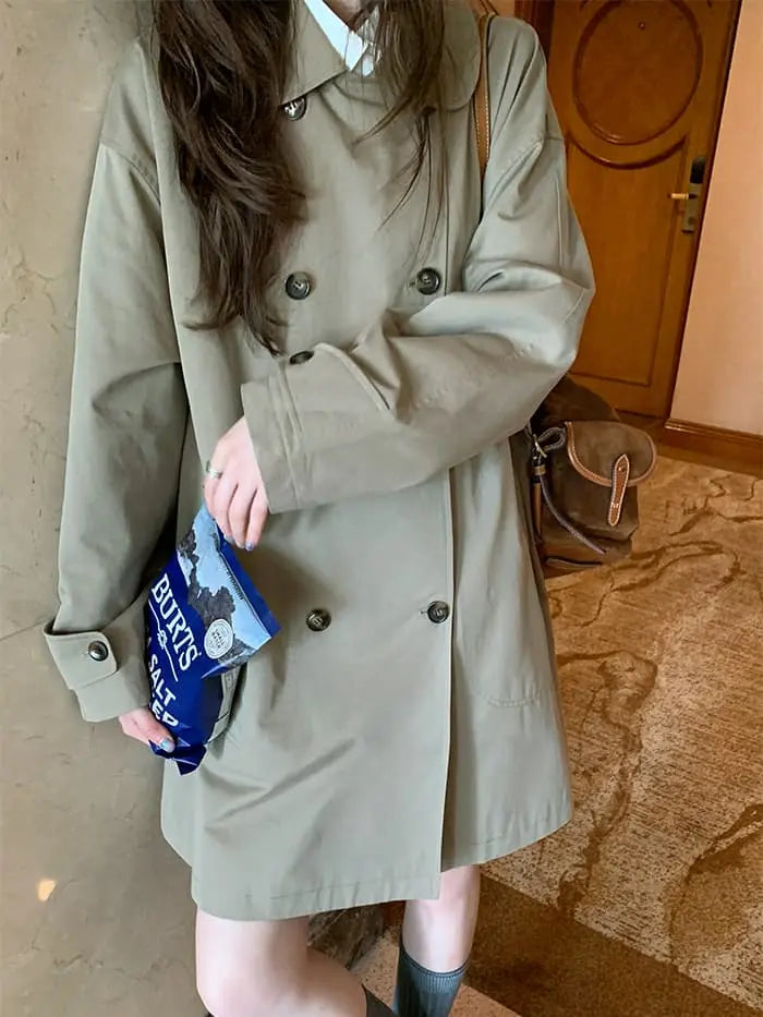 大人可愛い ミドル丈 丸襟 トレンチコート- LUMIYUMI