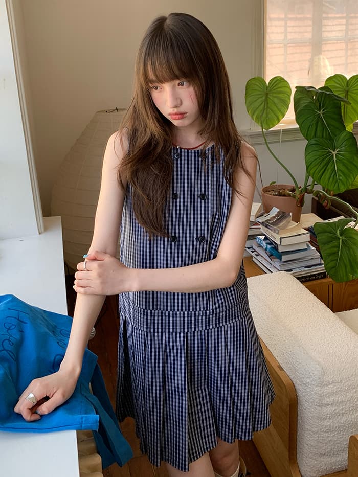 レトロ チェック Aライン タンクワンピース LUMIYUMI