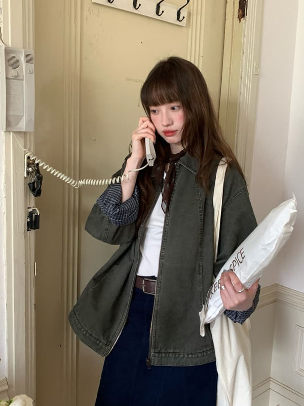 ルーズ 折り襟 ウォッシュドデニムジャケット