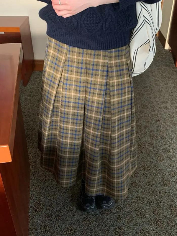 チェック柄 Aライン ミモレ丈 スカート LUMIYUMI