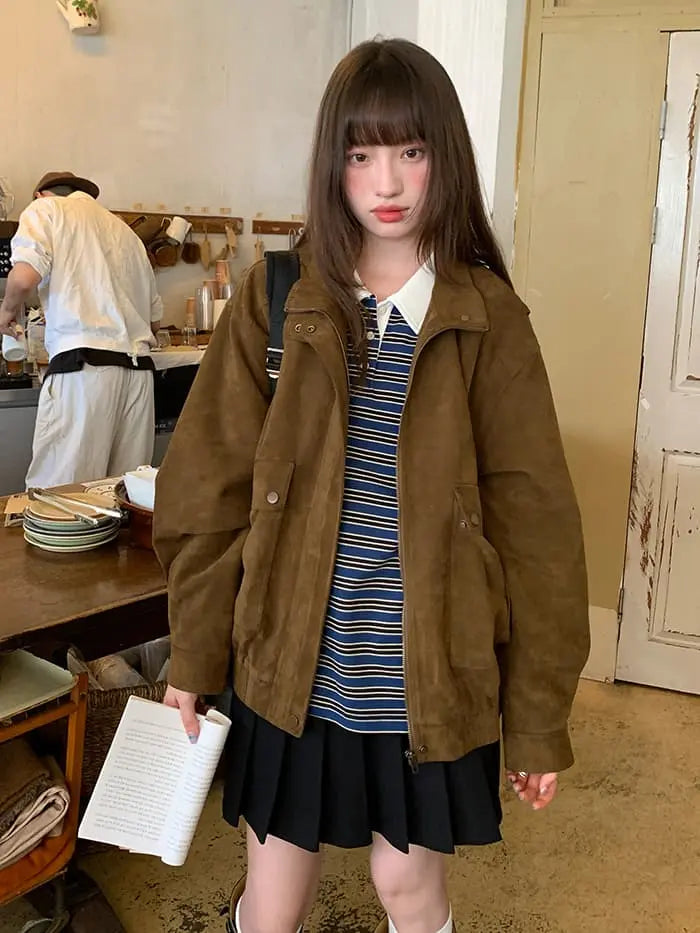 レトロ スエード ジップ ジャケット - LUMIYUMI