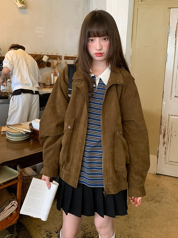 レトロ スエード ジップ ジャケット LUMIYUMI