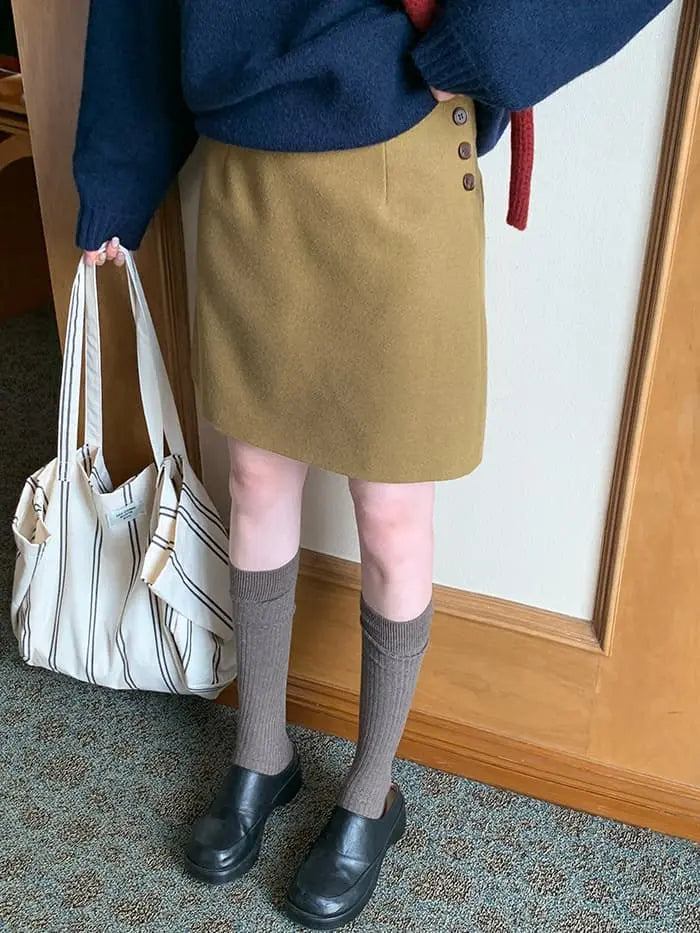 サイドボタン ハイウエスト ミニスカート LUMIYUMI