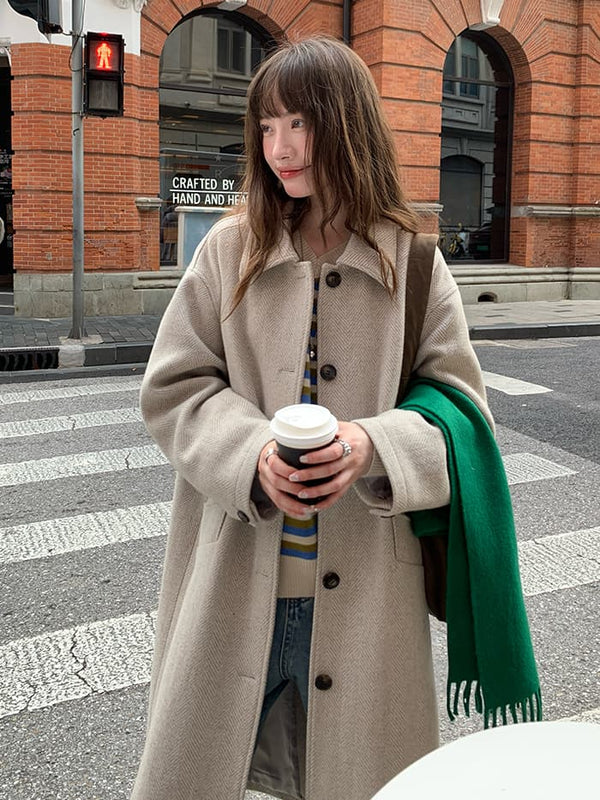 ウールブレンド シングルボタン ヘリンボーン柄 コート