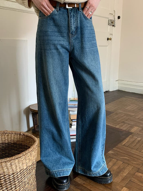 ストレート ワイド ウォッシュ デニムパンツ