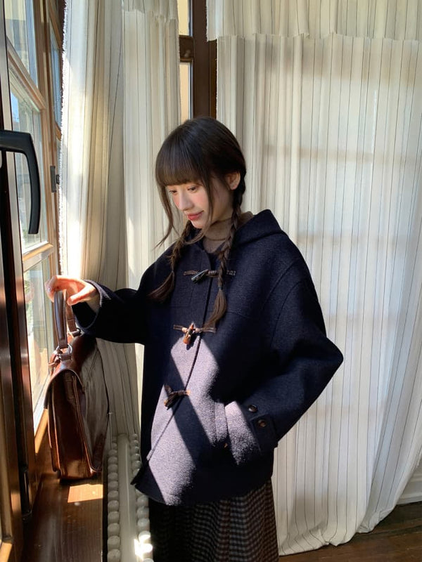 レトロ フード付き ショート ダッフルコート