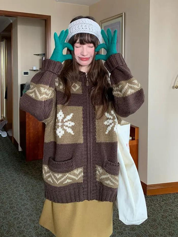 雪柄 ジャカード ZIP カーディガン LUMIYUMI