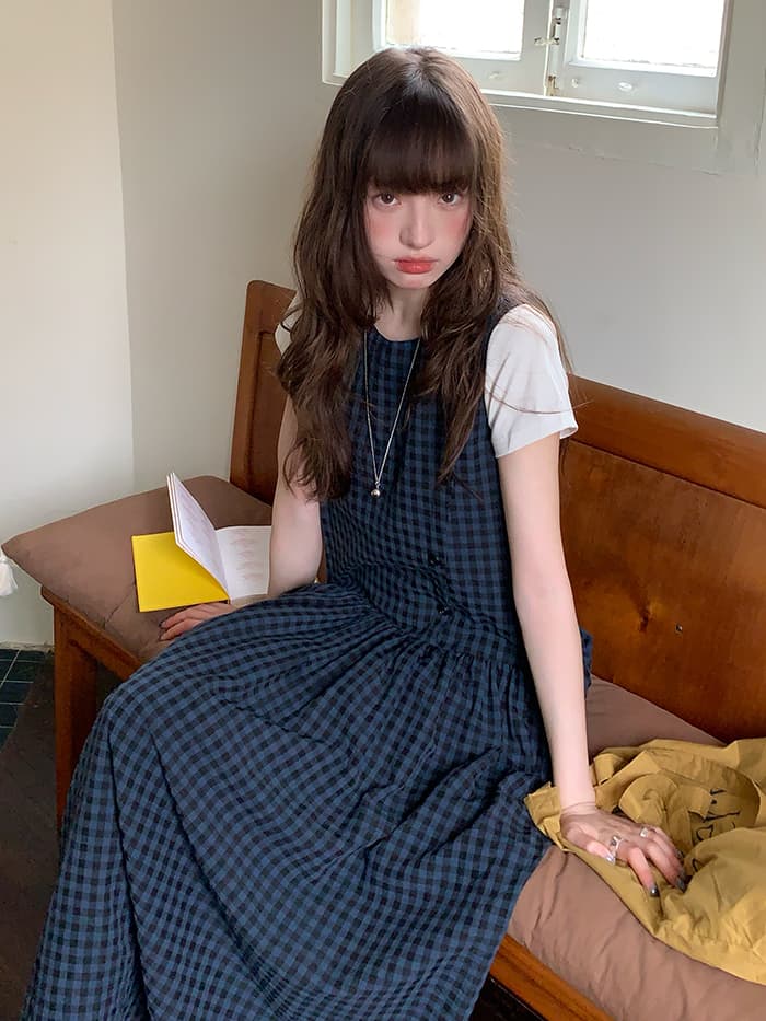 斜め前立て ゆったり ベストワンピース LUMIYUMI