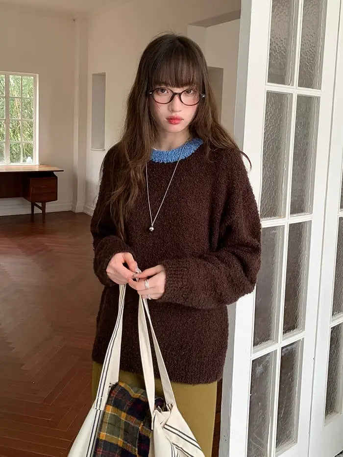 襟配色 ふわもち ニットプルオーバー LUMIYUMI