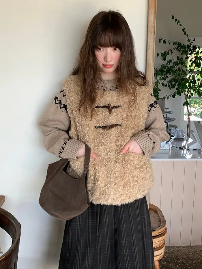 レトロ ループファー ダッフルベスト LUMIYUMI