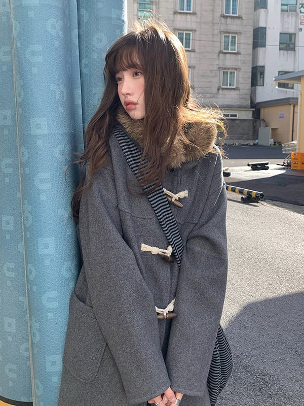 フェイクファー フード付き ダッフルコート