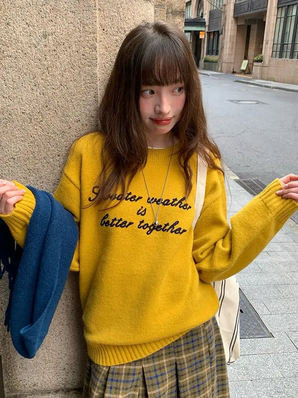 レトロ 配色 ロゴ刺繍 ニット LUMIYUMI